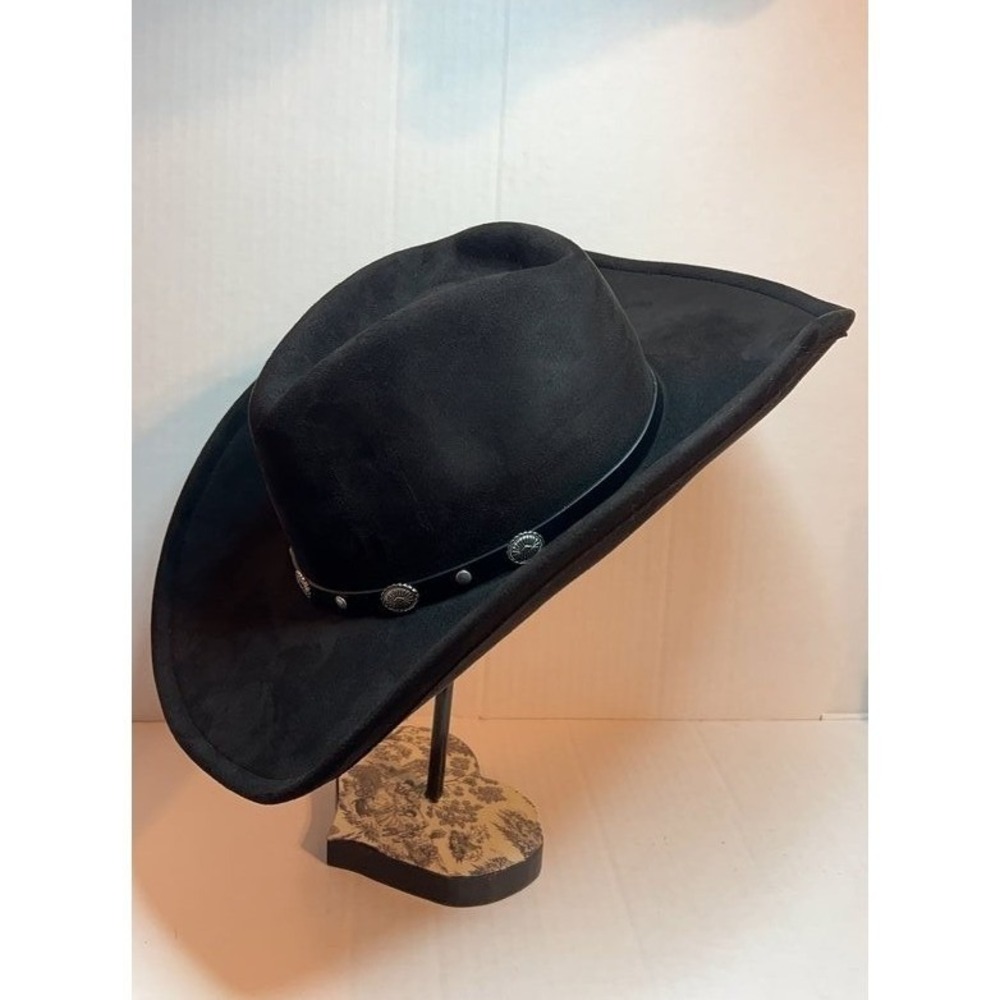Vintage Black Western Cowboy Hat with Concho Band